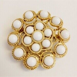 Vintage Round White Combination With Twisted Rope Gold Tone Brooch Pin Pendant